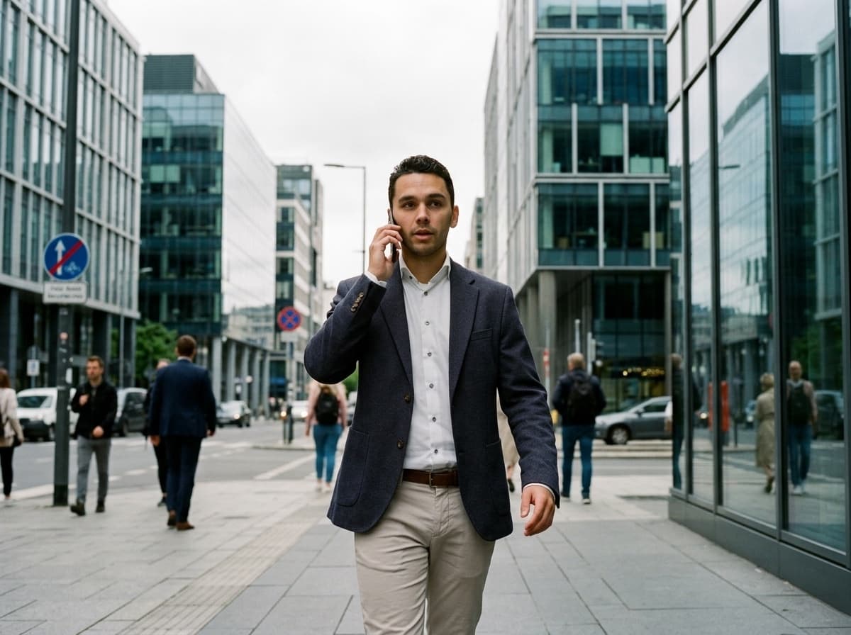 Miquel van Dongen bellend in de stad